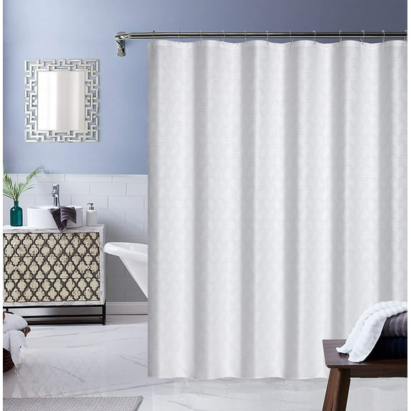 Ellen Tracy White Monte Carlo Elegant Intricate Design Trellis Textured Polyester Shower Curtain, 70" x 72"
