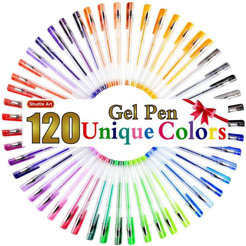 Shuttle Art 120 Unique Colors Gel Pens Gel Pen Set for Adult Coloring Books Art Markers No Duplicates