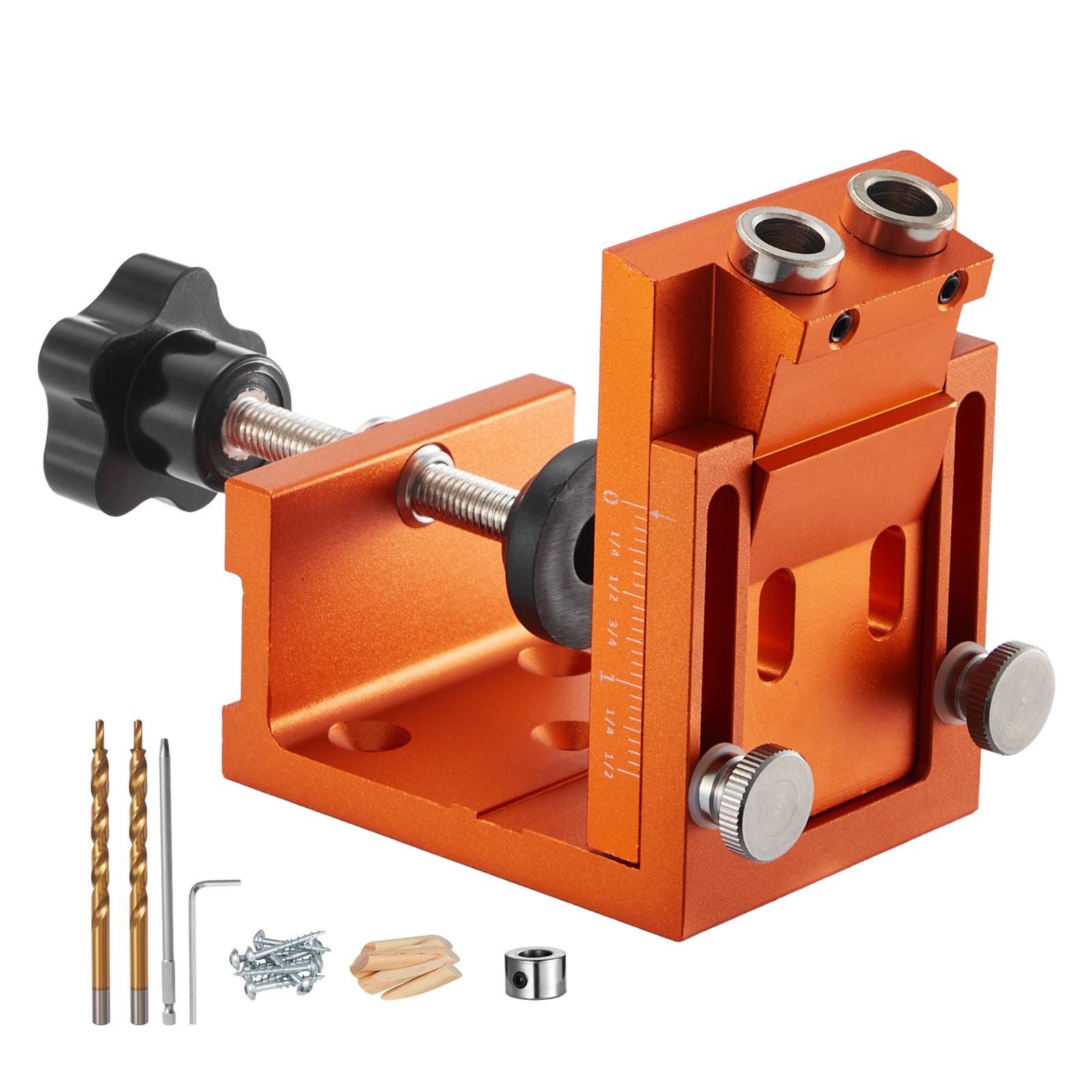 Pocket Hole Jig Kit, Adjustable 0.47-1.89 Inch Depth, Reinforced Nylon Frame with Hardened Steel Bushings, Titanium-Plated Drill Bit, Woodworking Jig for Cabinets and Furniture