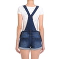 thumbnail image 3 of Women’s Cuffed Distressed Denim Shortalls Overall Shorts, 3 of 5
