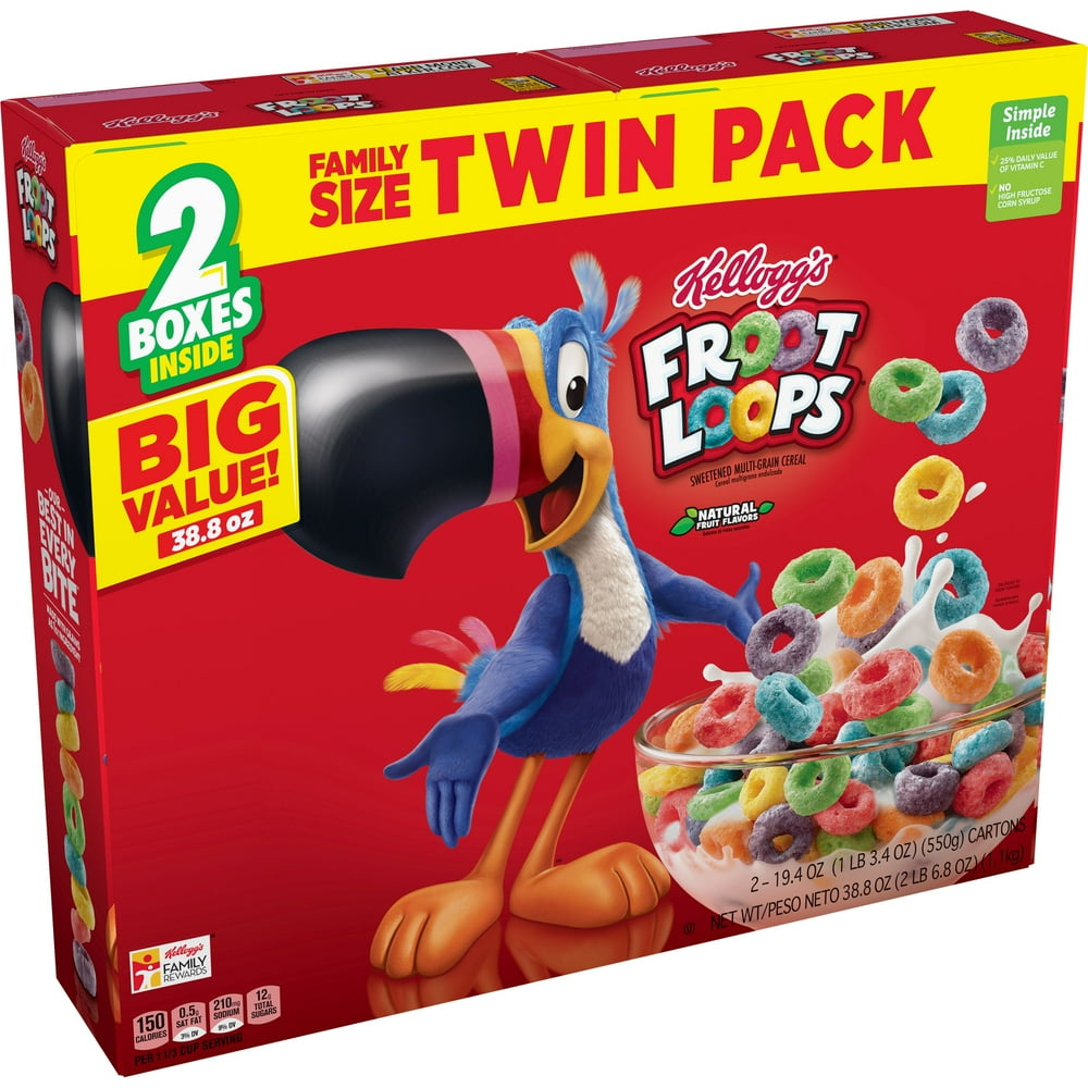 Kellogg's Froot Loops Breakfast Cereal, Original, Family Size, Twin