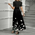 thumbnail image 4 of UoCefik Dresses For Women Wedding Guest Flowy Floral Short Sleeve Wedding Guest Dress Wrap Summer Patchwork Plus Size Party Elegant Long Maxi Dresses Black XL, 4 of 4