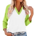 thumbnail image 2 of Hearthz 3/4 Length Sleeve Womens Tops V Neck Baseball Shirt Contrast Tops for Women Trendy Fall Work Blouses for Women, 2 of 7