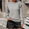 thumbnail image 4 of Duoif Sweaters for Women Trendy Women's Ruffled Sweater Loose Solid Color Crewneck Pullover Fashion Sweater Women's Sweaters Womens Tops Grey L, 4 of 6