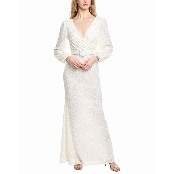 Badgley Mischka womens  Popcorn Knit Sequin Gown, 12, White