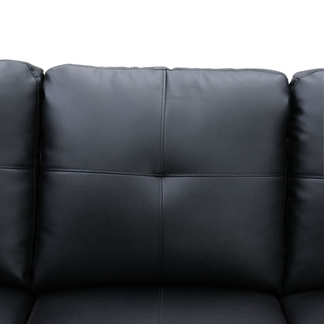 Hommoo Faux Leather 4-Seat L Shaped Couch Living Room Sofa Set, Sectional Sofa Chaise Lounge, Modern Couch Sofa Set for Home, Apartment, Dorm, Black(Without Ottoman)