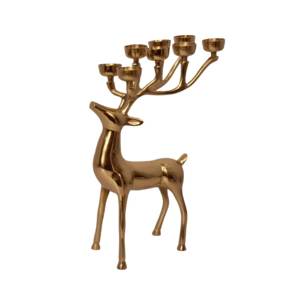 Cast Aluminum Standing Reindeer Tea Candle Holder With Tray Tabletop Decoration For Christmas Winter Home Decor