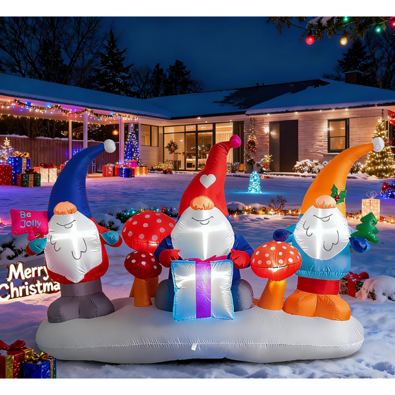Christmas Inflatable Outdoor Decoration Blow up Yard Decorations Yard Cute Xmas Gnomes with Colorful LEDs for Holiday Party Garden