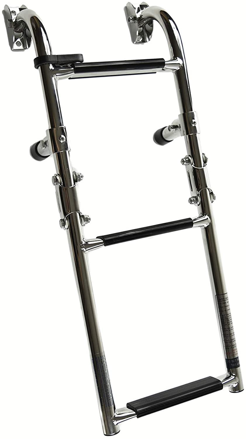 MARINE CITY 2+2 Step Foldable Boarding Ladder – 304 Stainless Steel, Non-Skid, Rust-Resistant For Boats