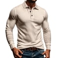 thumbnail image 4 of SeCaotees Men Long Sleeve Henley Polo Shirts Button Placket Striped Cuff Detail Muscle Fit Soft Knit For Leisure And Weekend Outing Tops Khaki,M, 4 of 7