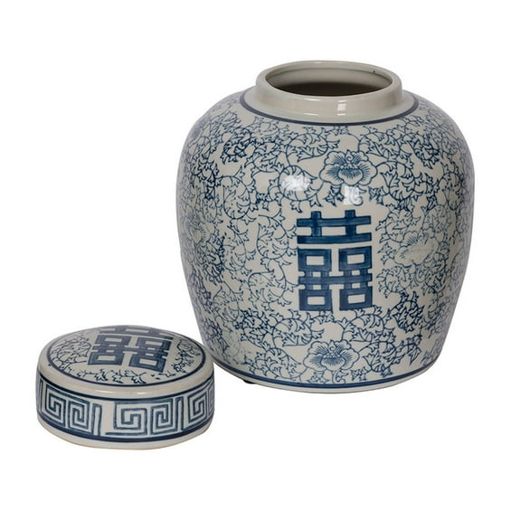 A & B Home Classic Vintage Berit Lidded Medium Jar With Blue And White 2045-DS