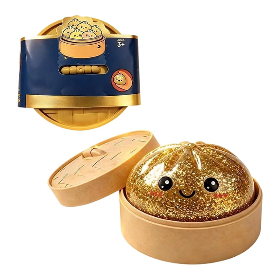 Gold Glitter Dumpling Squeeze Toy, Transparent Glitter Filled Bao Squish Toy, Cute Dim Sum Shaped Stress Relief Toy, Novelty Desktop Decor & Hand Fidget Accessory