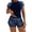 Dark Blue, variant on Women's Rash Guard Two Piece Sets Swimsuit UPF 50+ Tropical Hawaiian Print Short Sleeve Swim Shirts with Boyshorts Quick Drying Bathing Suit Swimwears