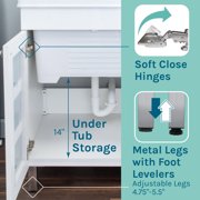 TEHILA White Utility Sink Laundry Vanity with Stainless Finish Pull-Out Faucet and Soap Dispenser