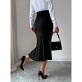 thumbnail image 3 of Black High-Waist Midi Bodycon Skirt With Pleated Hem And Button Details, 3 of 7