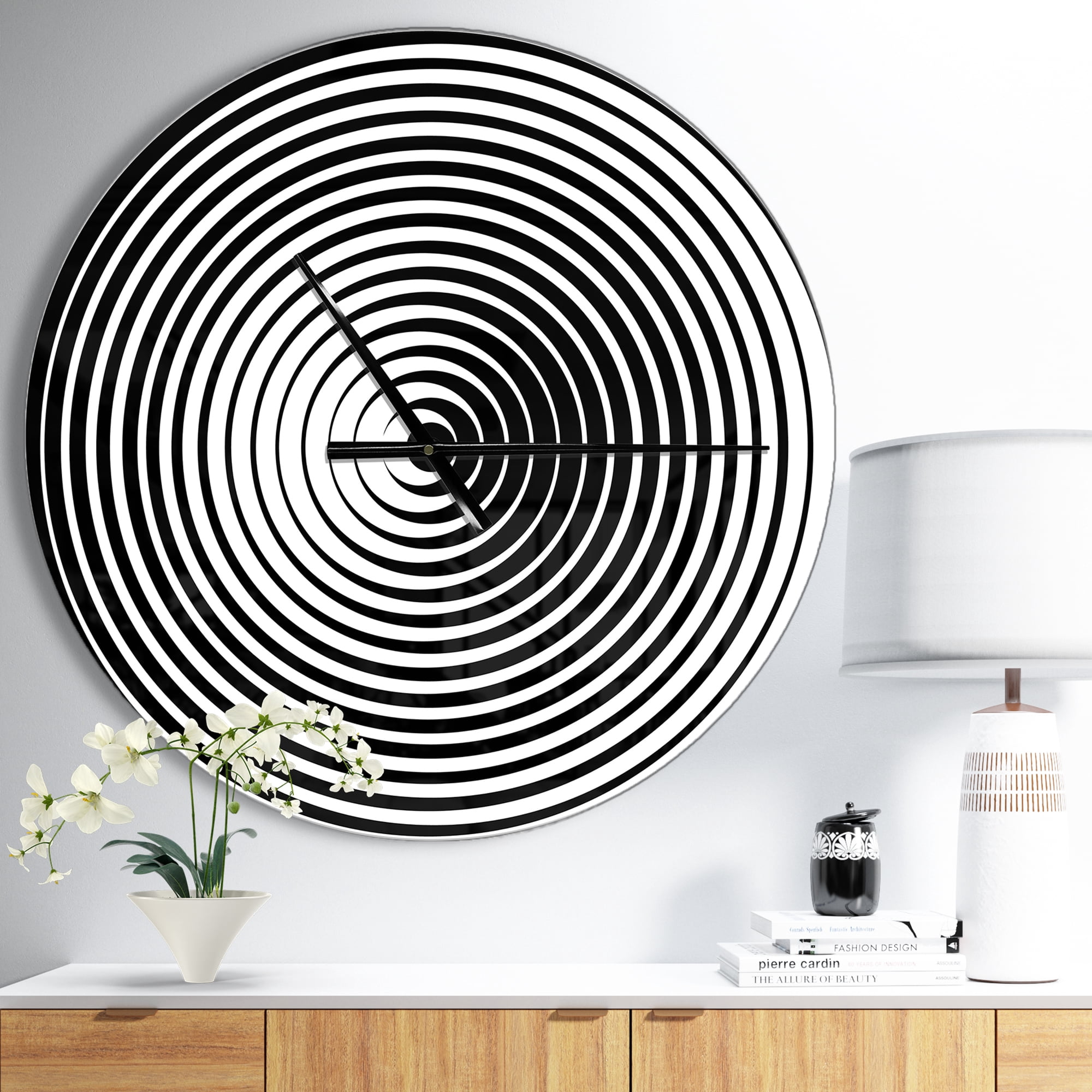 Designart 'Black and White Optical Illusion' Metal Wall Clock