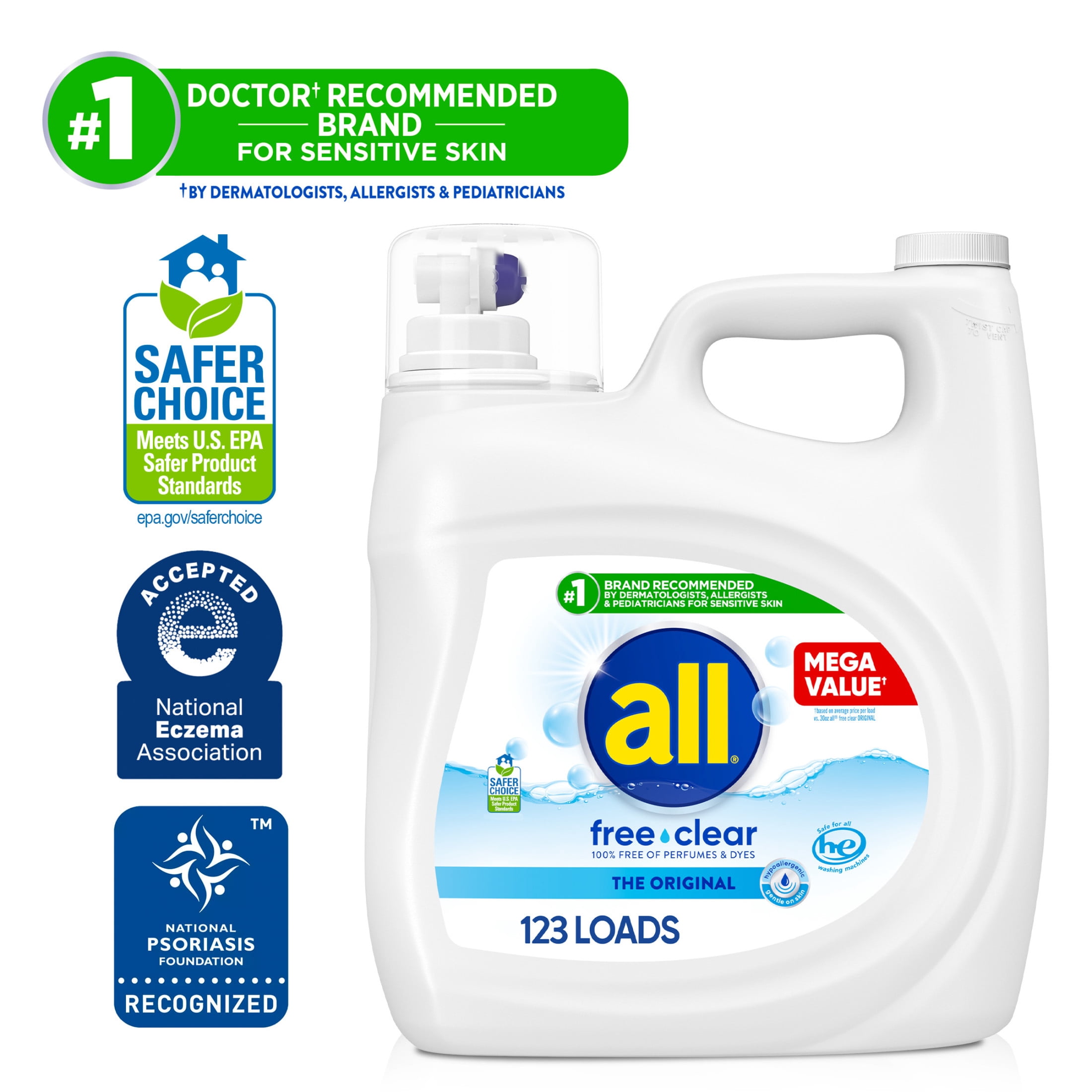 all Free Clear Liquid Laundry Detergent, 154 oz, 123 Loads