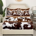 thumbnail image 3 of Western Bed Sheets Set Queen,Brown Cowhide Sheets Cow Print Sheet Set,Wild Animal Skin Patchwork Top Sheet Bull Cattle Wildlife Hair Western Home Decor, 3 of 6