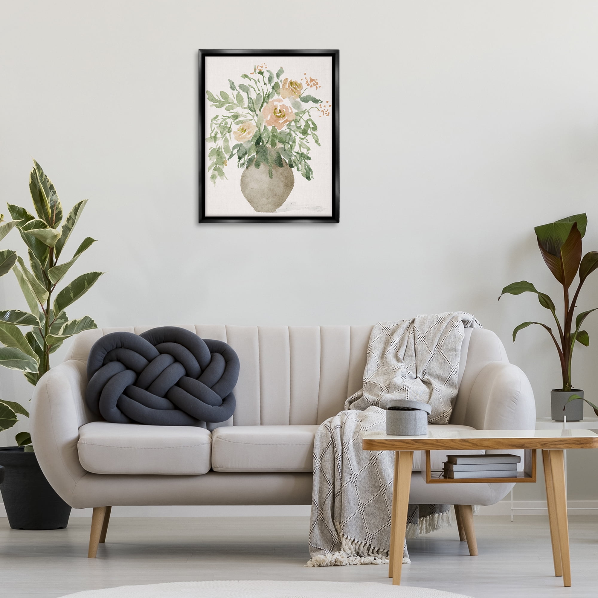 Stupell Industries Peach Roses Bouquet Plants & Flowers Painting Black Floater Framed Canvas Art Print Wall Art, 25 x 31