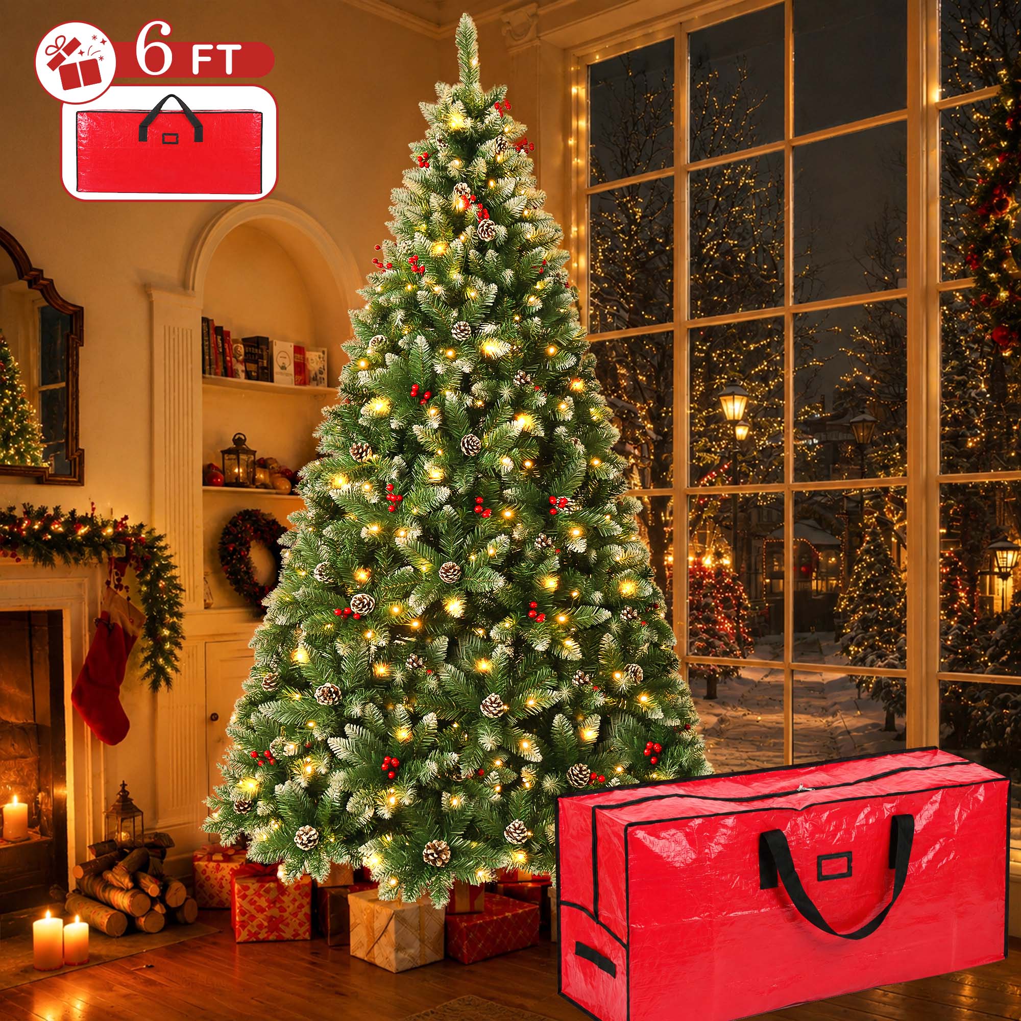 Yexmas 6ft Pre-Lit Christmas Tree with Pinecones & Berries photo 1