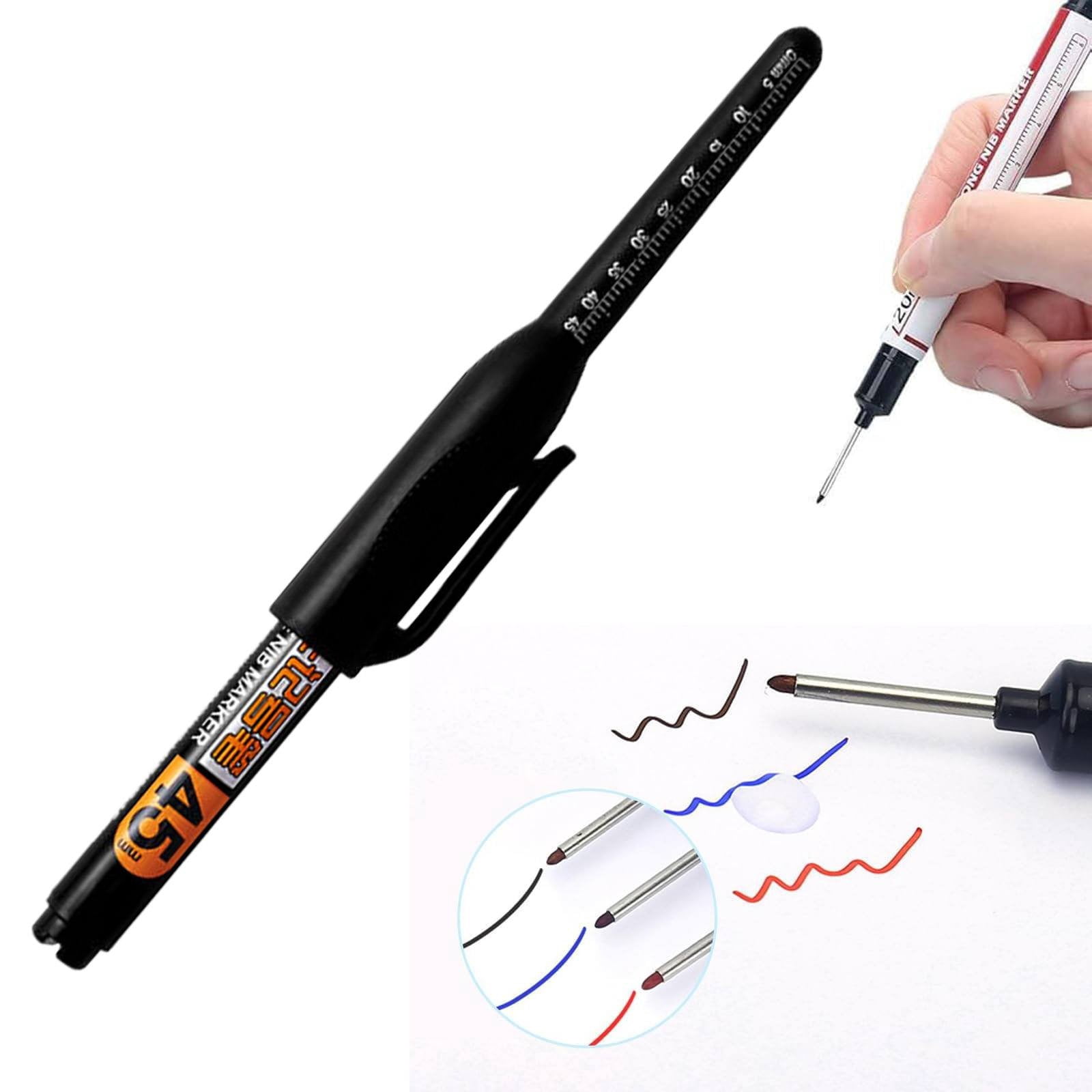HUASHENG Long Head Deep Hole Marker Pens 20mm Deep Reach Markers Markers Carpenter Ink Marker Pens Construction Markers Marking Tool Metal Marking Pen Long Nose Marker 5ml