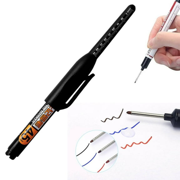 Denhf 1Pc Long Head Deep Hole Marker Pens, 20mm Long Nib Marker, Multi-purpose Deep Reach Markers for Construction, Quick Dry Waterproof Carpenter Pencils, Black