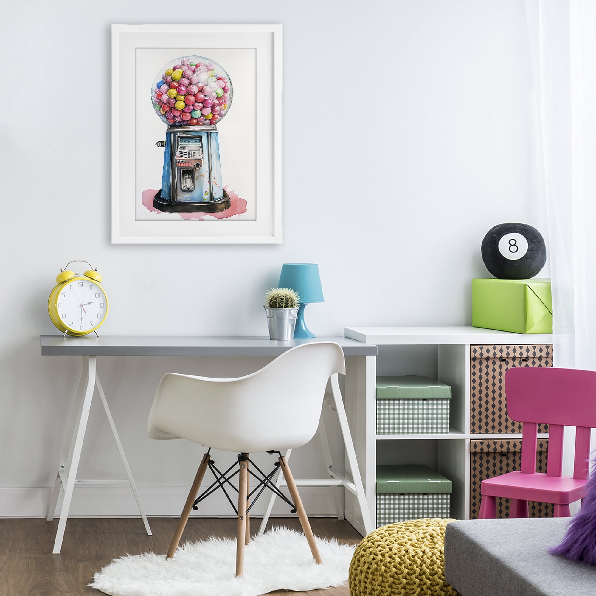 Stupell Industries Retro Gumball Machine White Framed Print Under Glass, design by Ray Powers