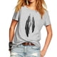 thumbnail image 2 of Camiseta de mujer con estampado de plumas, camiseta de manga corta, camisetas casuales holgadas, 2 of 5