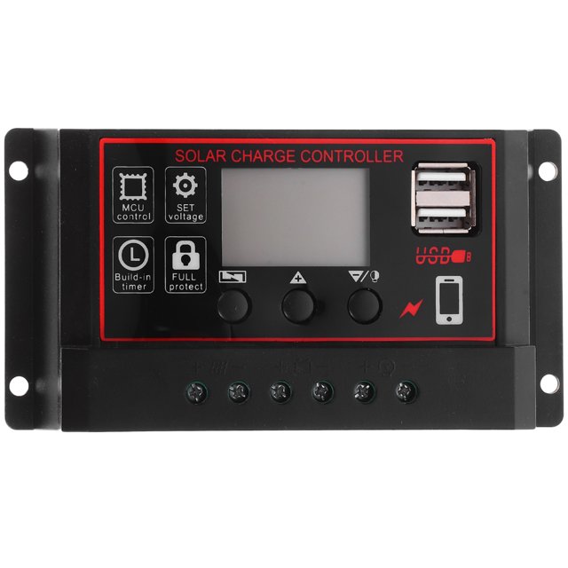 EeaseCA 20A 12V 24V Solar Cell Panel Controller Auto LCD Dual USB Solar Charge Battery PV Regulator (Black)