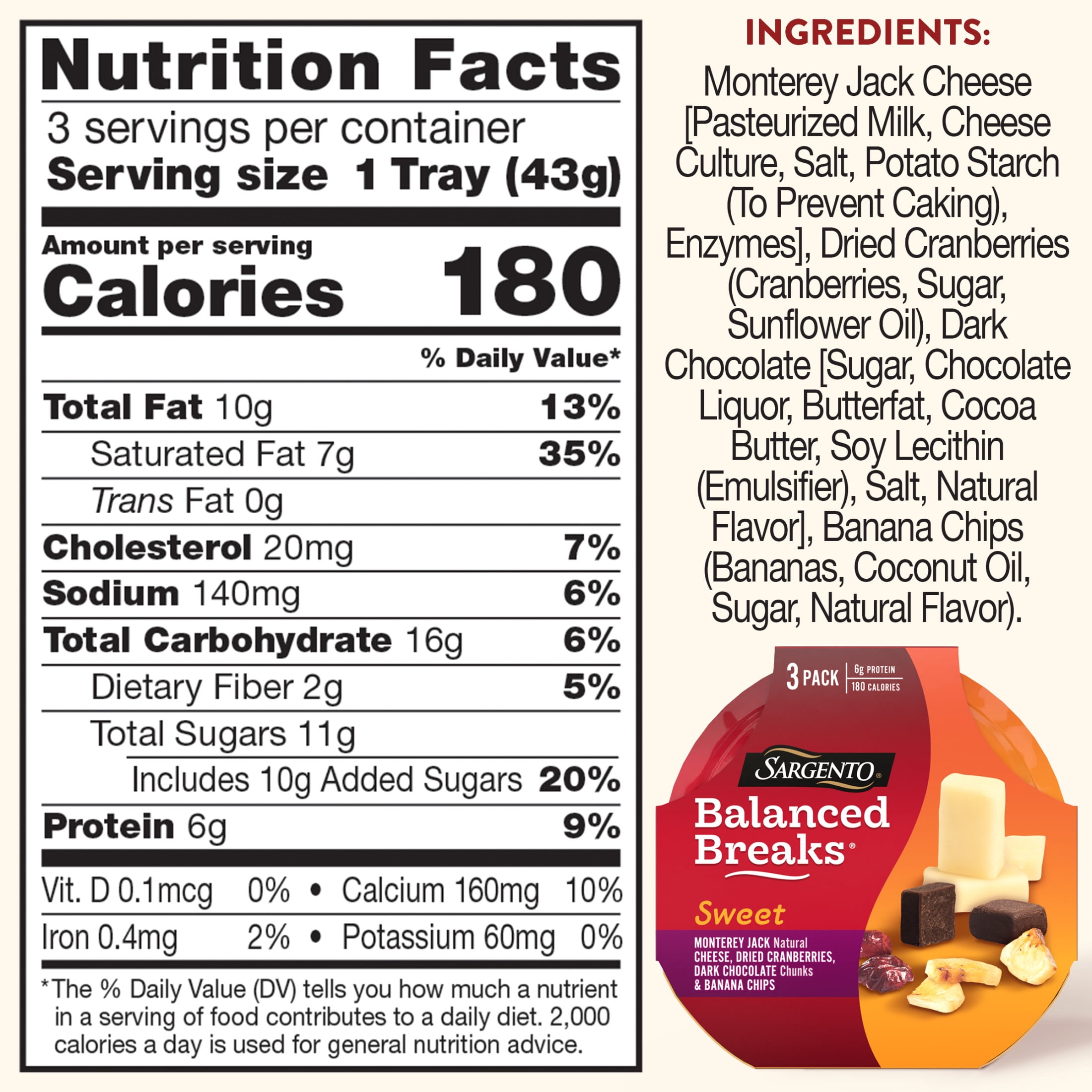 Sargento® Sweet Balanced Breaks® Monterey Jack Cheese, Dried Fruit, and Chocolate Chunks