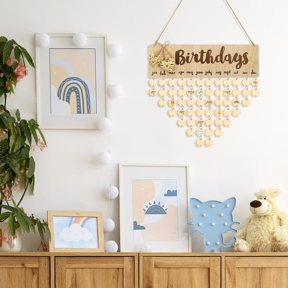 Raindrops Khaki Wooden Perpetual Calendar Birthday Reminder Board for Home Decoration, Easy Assembly, 9.5 x 5.5 Inch Display