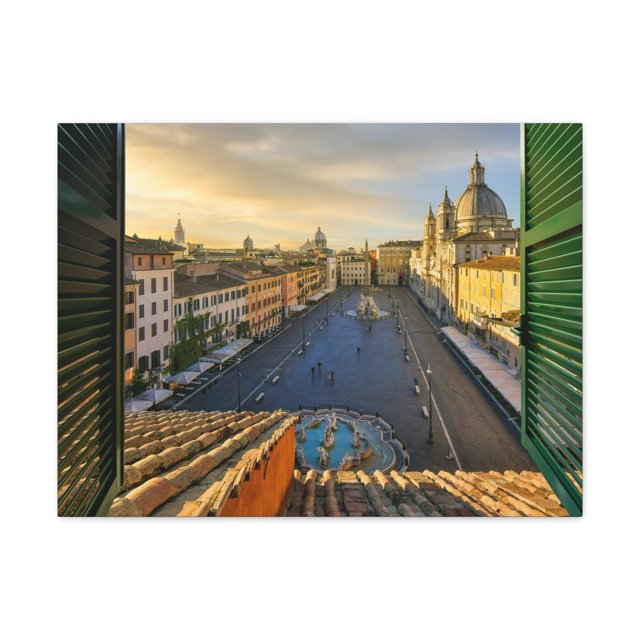 Canvas Print Wall Art Window Rome Italy View Nature Photography Realism Scenic Landscape Colorful Multicolor for Home Decor Ready to Hang