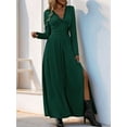 thumbnail image 3 of Women Deep V Neck Long Sleeve Slit 2025 Fall Elegant Formal Wedding Evening Date Prom Maxi Long Dress Dark Green S, 3 of 7