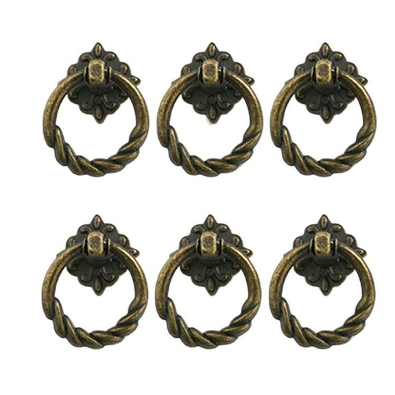 12PCS Retro Vintage Cabinet Door Handle Pulls Antique Copper Cupboard Ring Handles Chinese Brass Drawer Pulls