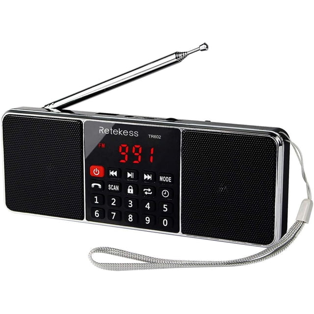 (Negro) Radio portátil recargable, altavoz Bluetooth estéreo AM FM, altavoz inalámbrico con reproductor de MP3, entrada auxiliar, tarjeta TF, unidad flash USB, temporizador de apagado, regalo de Navidad oso de fresa Electrónica