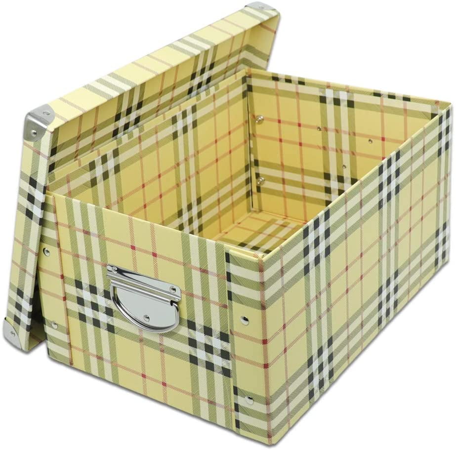 Collapsible Storage Box, Decorative Memory Box with Lid & Metal