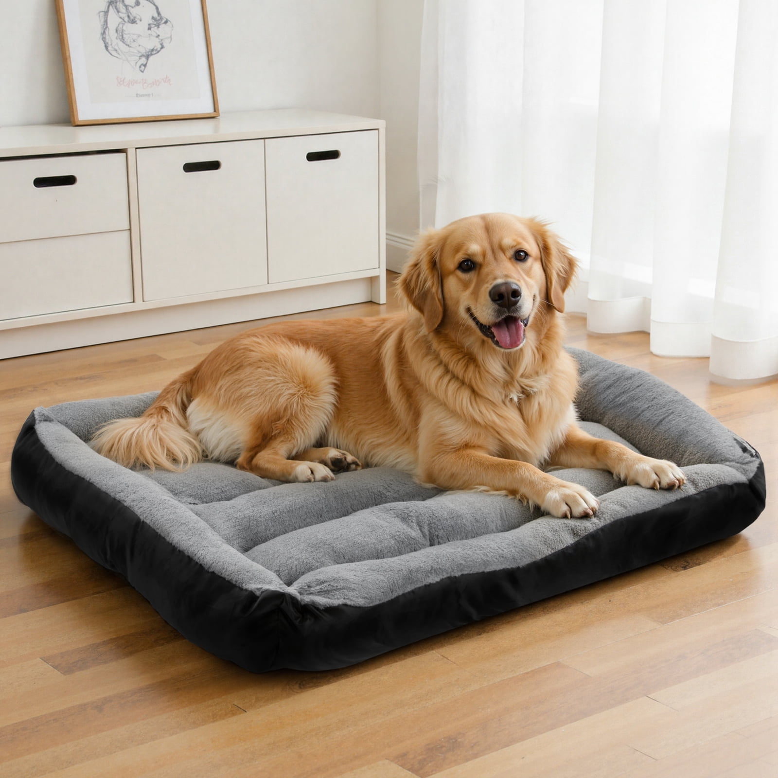 Vaukki Pet Bed for Large Dogs,Washable Pet Sleeping Mat with Waterproof Lining and Non-Skid Bottom,42.5" x 32.5",Black