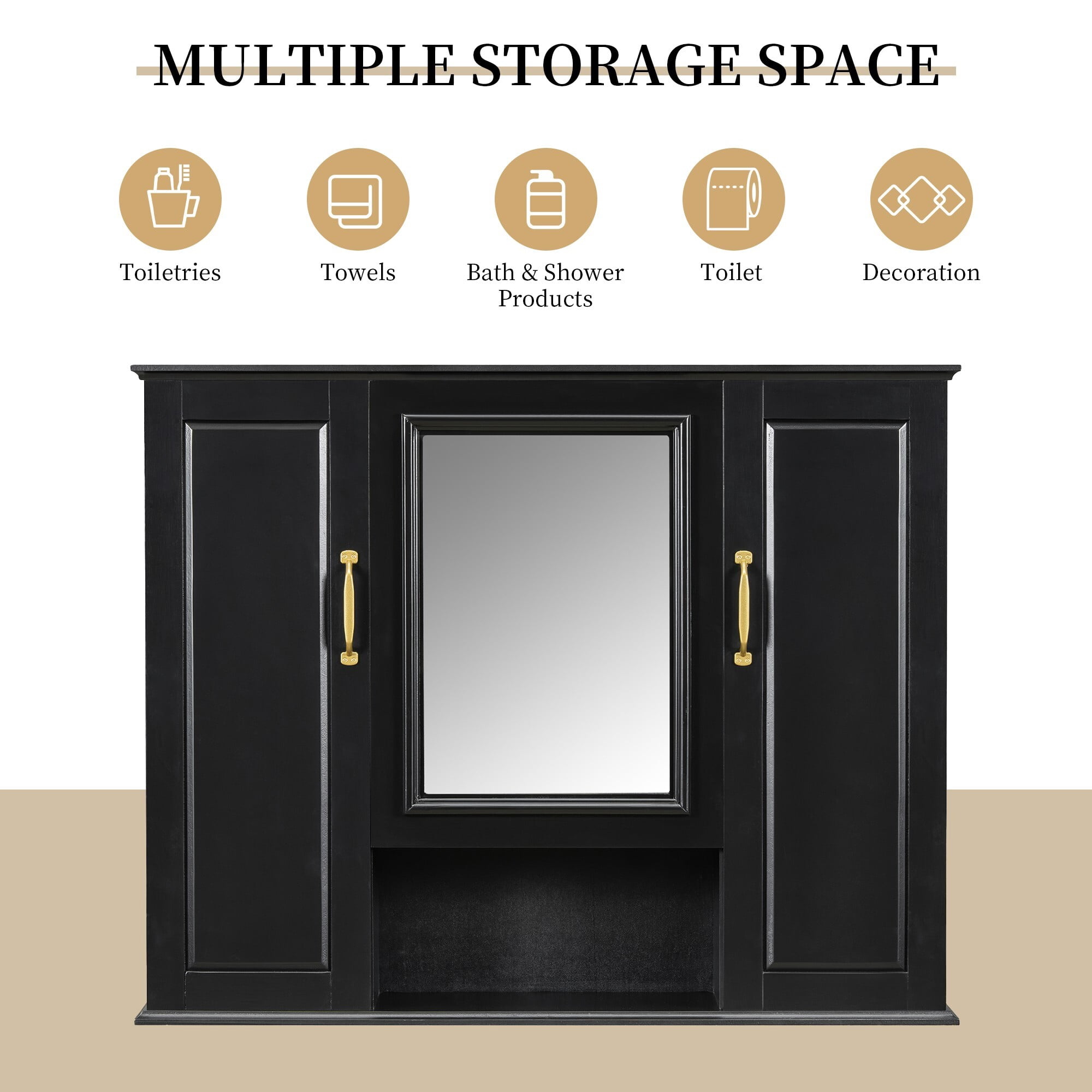 DEALTOPS 36" Bathroom Mirror Cabinet with Storage, Adjustable Shelves, Modern Wall-Mounted Medicine Cabinet in Black