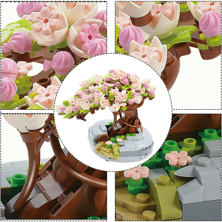 HI-Reeke Architecture Micro Mini Building Block Set Cherry Blossom House Bonsai  Kit Toy Multi Color 