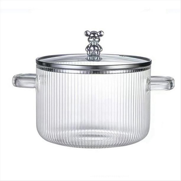 Cacerola de Vidrio Olla Transparente para Cocinar Olla para Sopa Calentador Cacerola de Vidrio con Dos Asas y Tapa Plateada