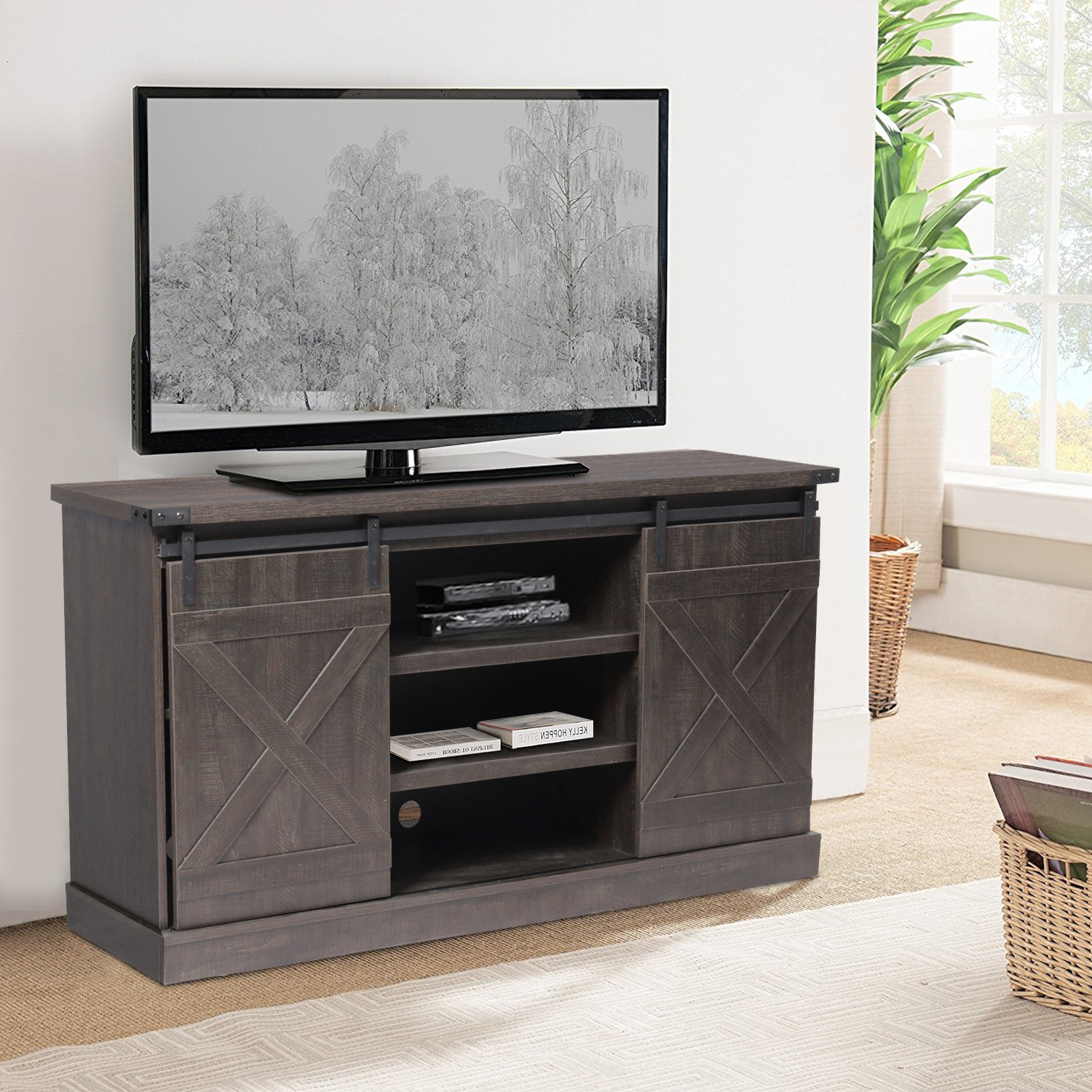 Rustic TV Stand, Farmhouse Modern TV Stand for TV's up to 60
