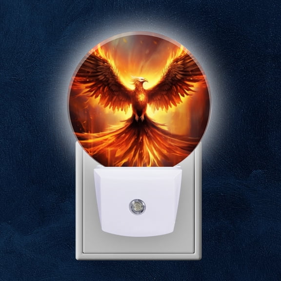 Round LED Night Lights Lamp with Dusk to Dawn Sensor, The Phoenix Rose From The Ashes Night Light Plug Into Wall for Kids Room, Bedroom, Bathroom, Kitchen, Hallway