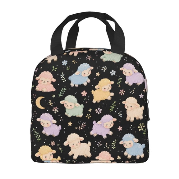 Pastel Sheep Floral Lunch Bag Thick Aluminum Foil Tote Cooler for Women Office Picnic Gift