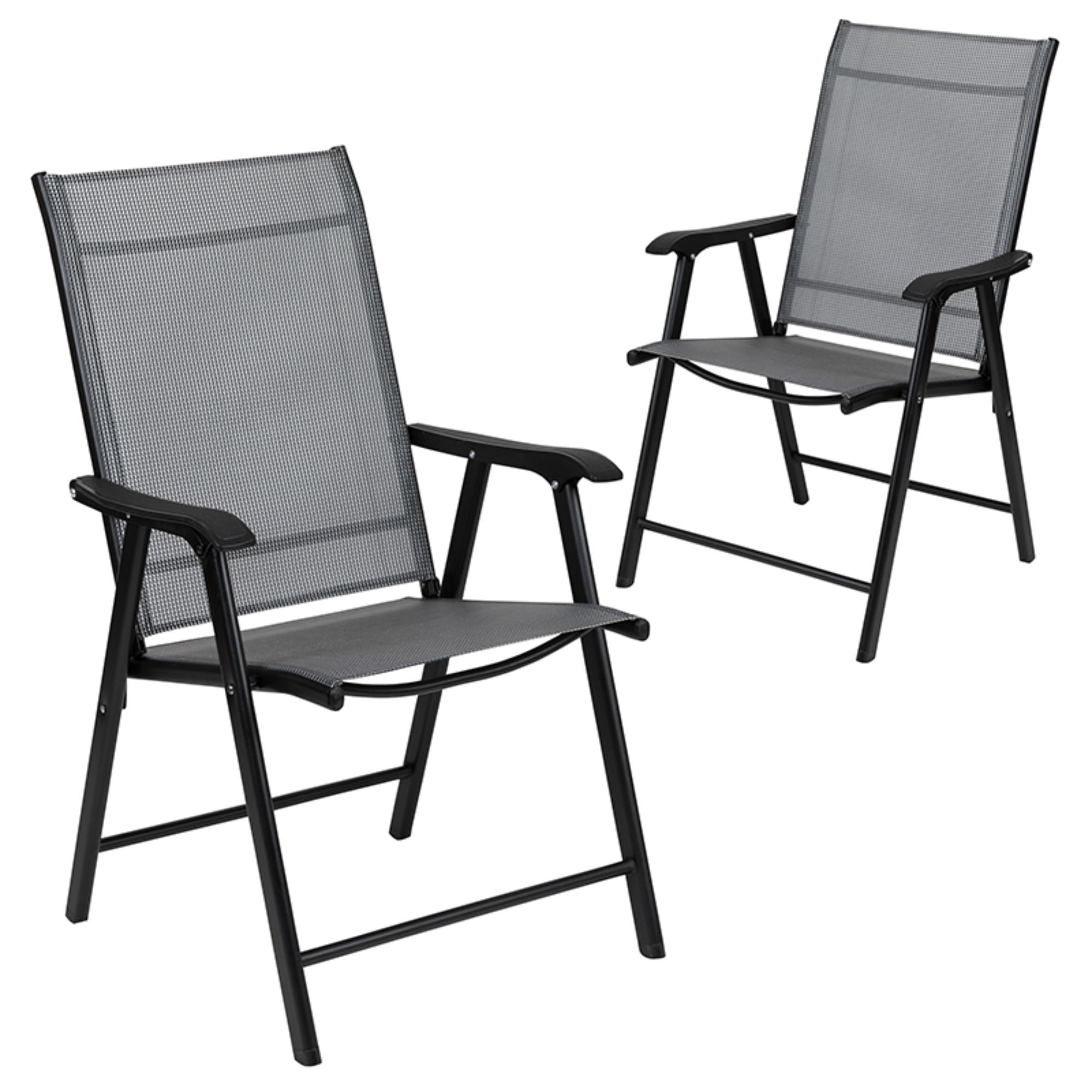 Flash Furniture Black Outdoor Folding, Used Dining Table And High Back Chairs 2 Pack