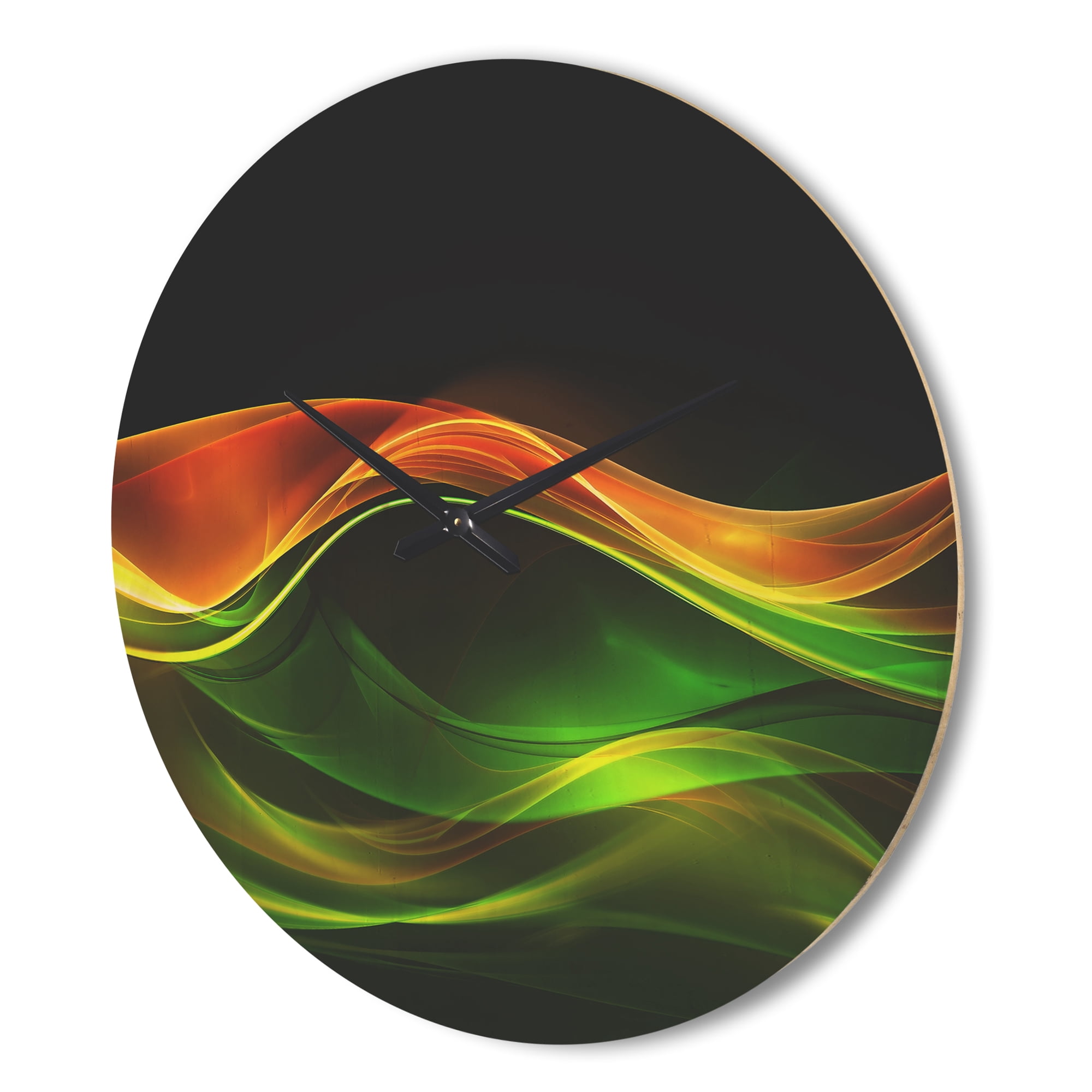 Designart 'Abstract Yellow Green in Black ' Modern Wood Wall Clock