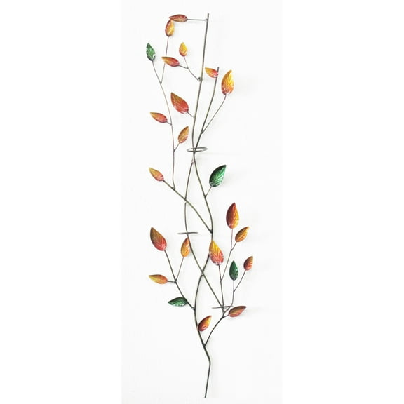 D-Art Collection Tin Leaves Wall Decor with Votive Holder in Multi-Color