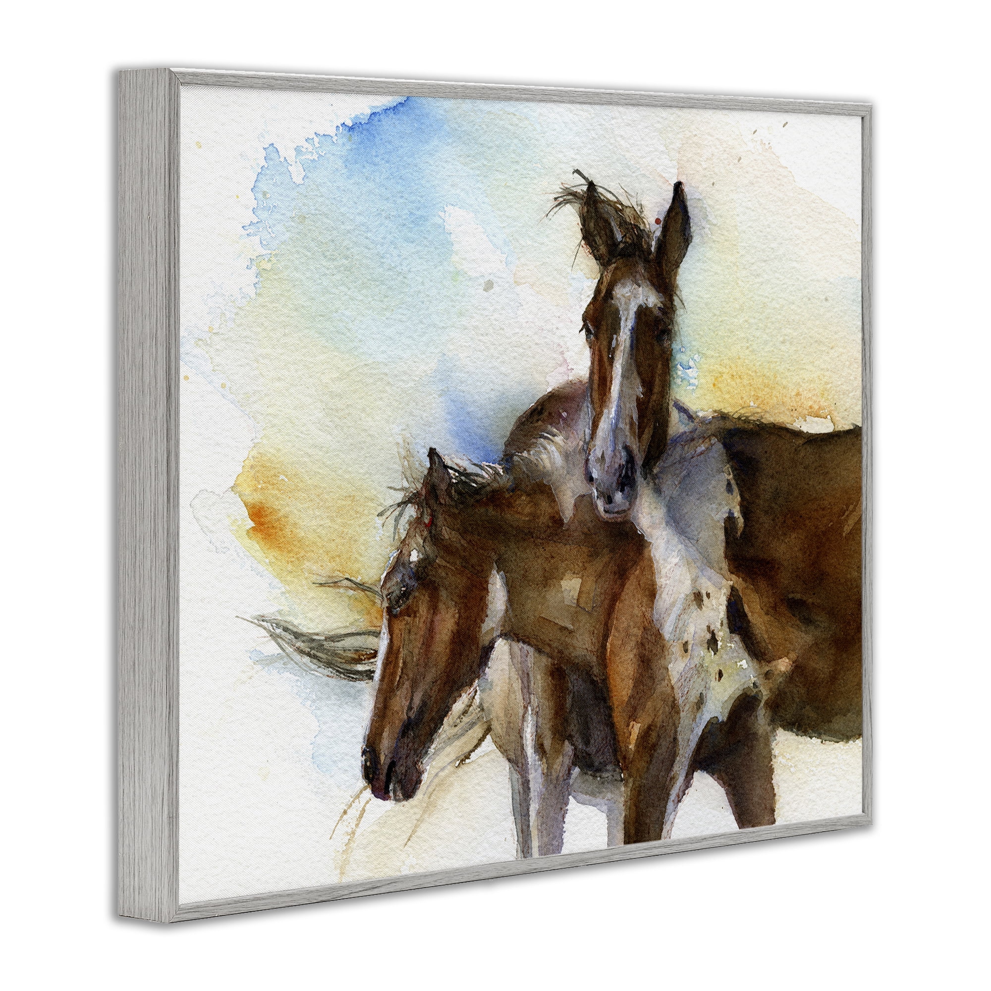 Stupell Industries Brown Horses Watercolor Animals & Insects Painting Gray Framed Art Print Wall Art, 30 x 24