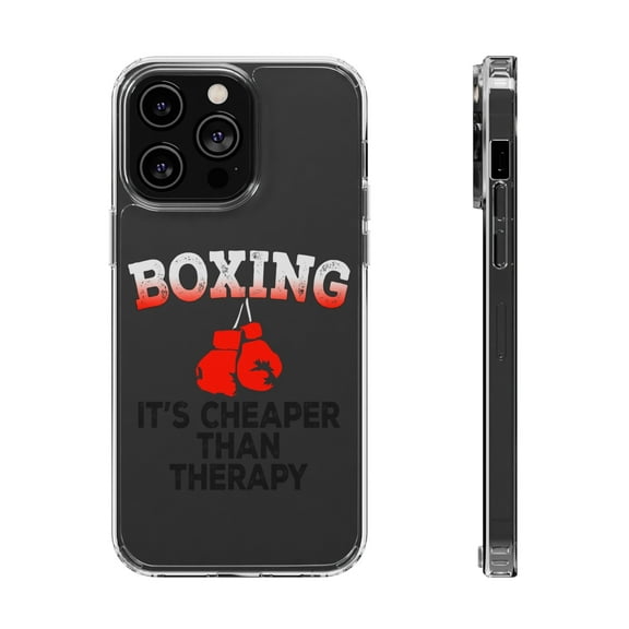DistinctInk Clear Hybrid Case for Apple iPhone 13 Pro (6.1" Screen) - Boxing It's Cheaper Than Therapy - Wireless Charging Compatible