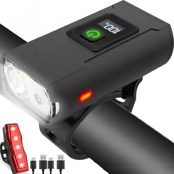 Koudindg USB Rechargeable Bike Light Set, Super Bright 1500 Lumen Front & Rear Safety Lights