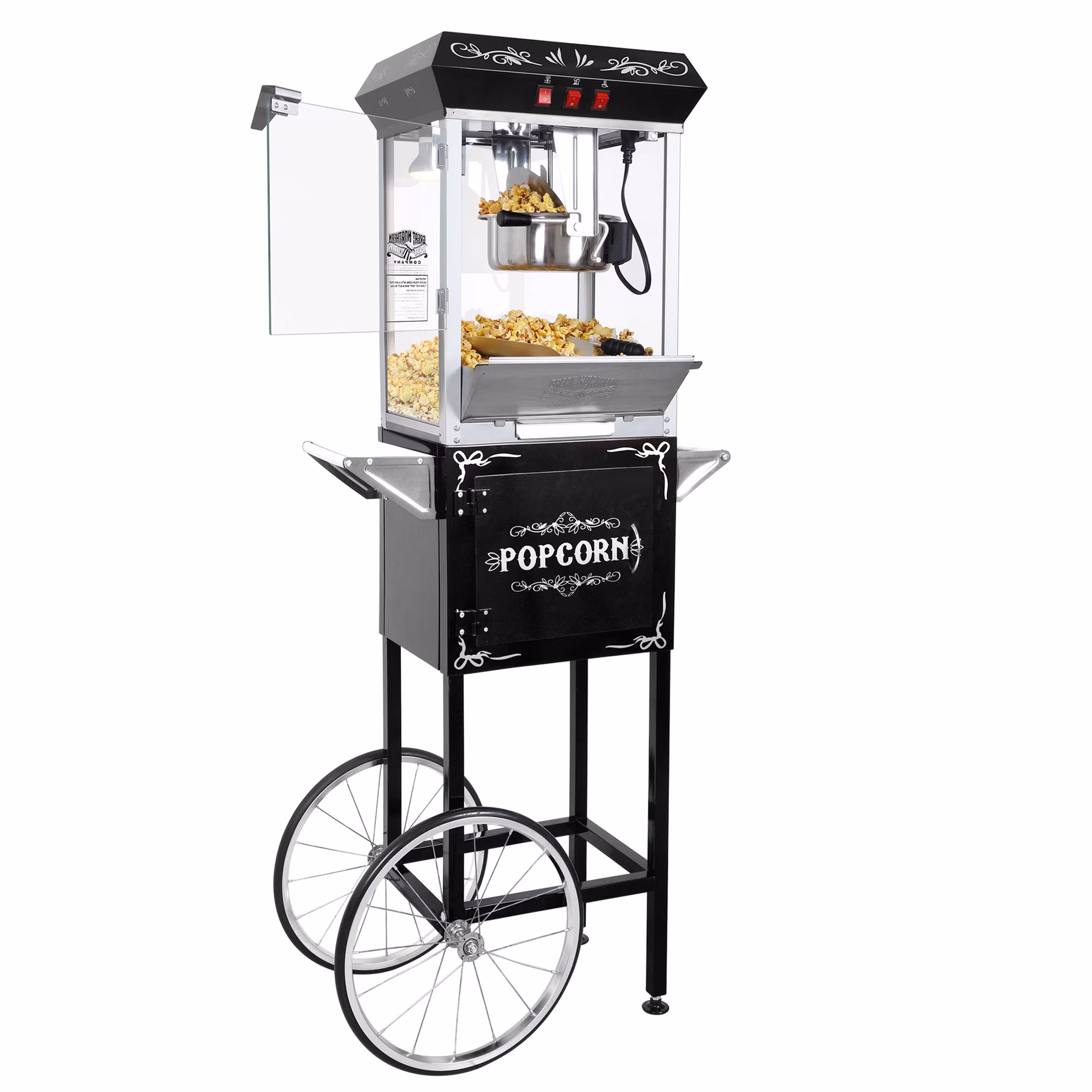 Black, variant on Great Northern Popcorn 8oz Foundation Popcorn Maker Machine with Cart, Stainless Steel Kettle, Red
